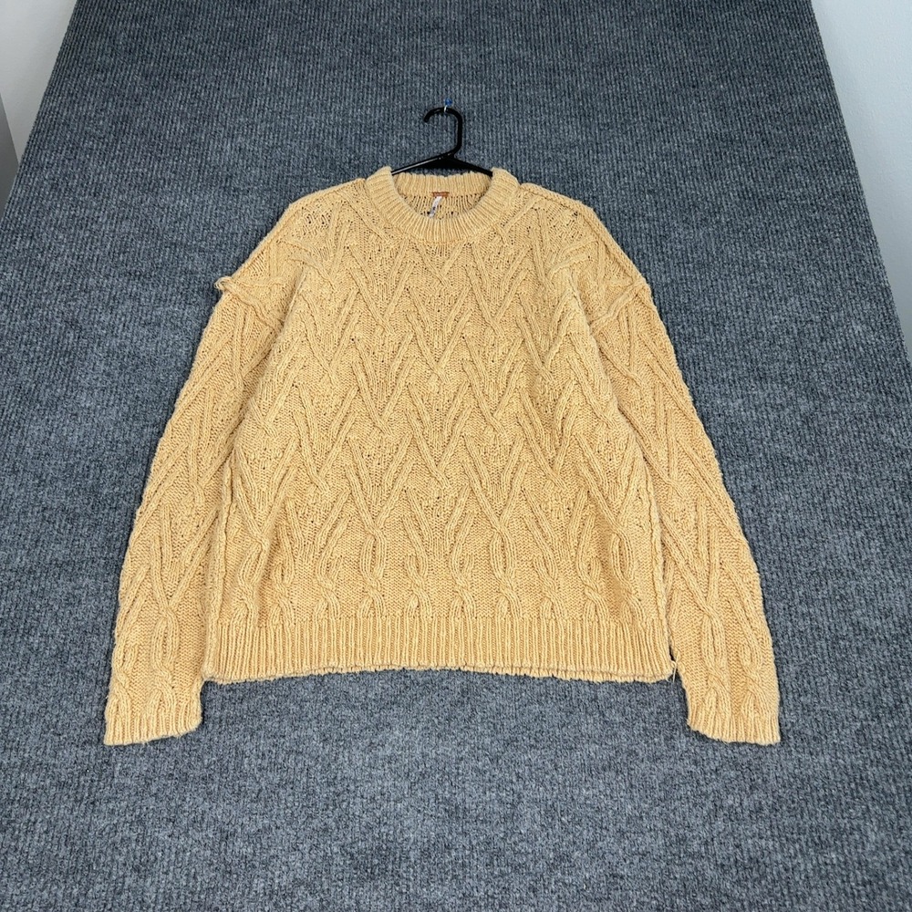 Free People On A Cloud Sweater Womens S Yellow Cable Knit Pullover Chunky‎ Boho